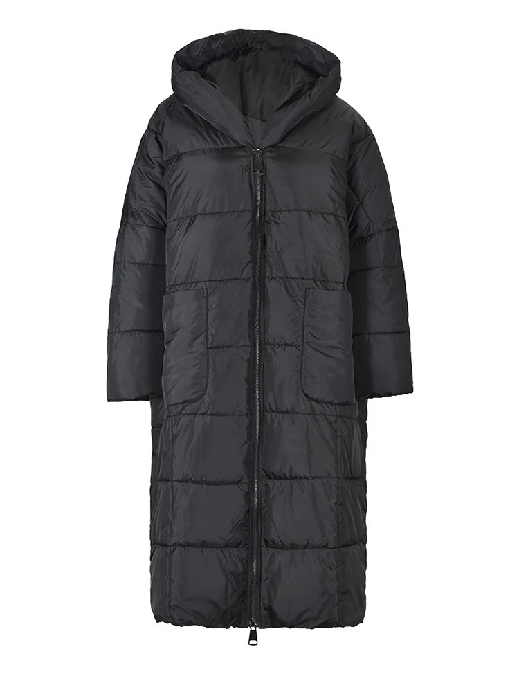 EAM Winter Loose Parkas Hooded Long Sleeve Black Cottonpadded Warm Big Size Jacket Women Fashion JD12101 251027
