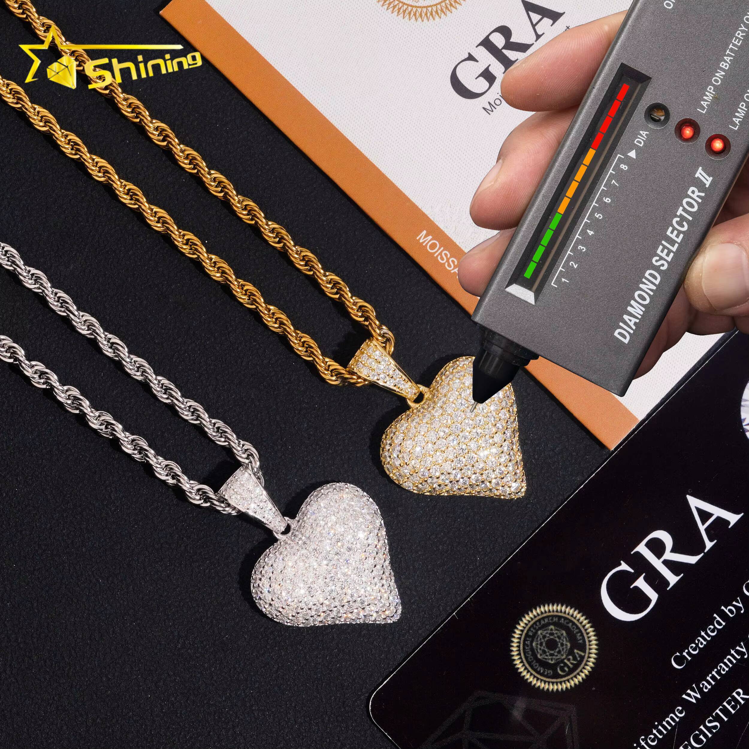 Fine Jewelry VVS Moissanite Heart Shape Pendant 925 Sterling Silver USA Warehouse Fully Iced Out Moissnaite Charm Pendant