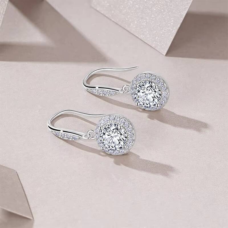S925 Sterling Silver Trendy GIA Certified Moissanite Earrings Gold Plating Charm Women Luxury Four Claw Design Wire Earrings