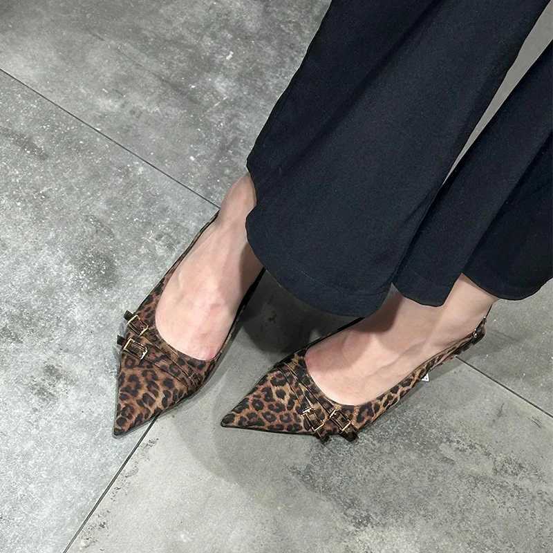 Leopard High Heels Ladies Pointed Toe Slingback Sandals Summer Plus Size Women Comfort Low Heel Office Pumps Elegant Dress ShoesXJ251027