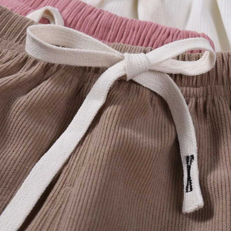 Corduroy Elastic Waistline Drawstring Trousers Autumn Boys Cartoon Pants Girls Outer Wear Sport Casual Pant Children Clothes NewT251027