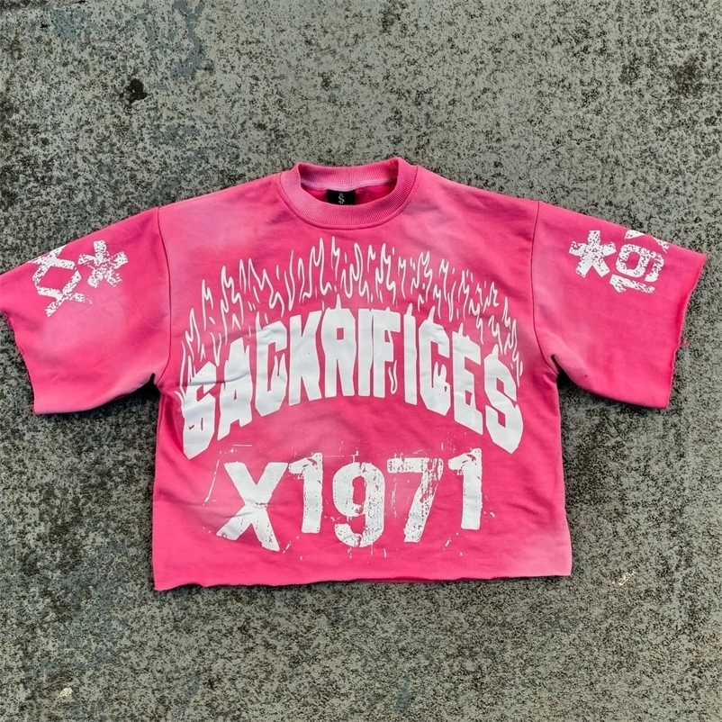 American Retro Pink T Shirt Y2K Clothes Mens Womens Hip Hop Letters Graffiti Print Oversized Tshirt Cotton Short Sleeved Tops 251020