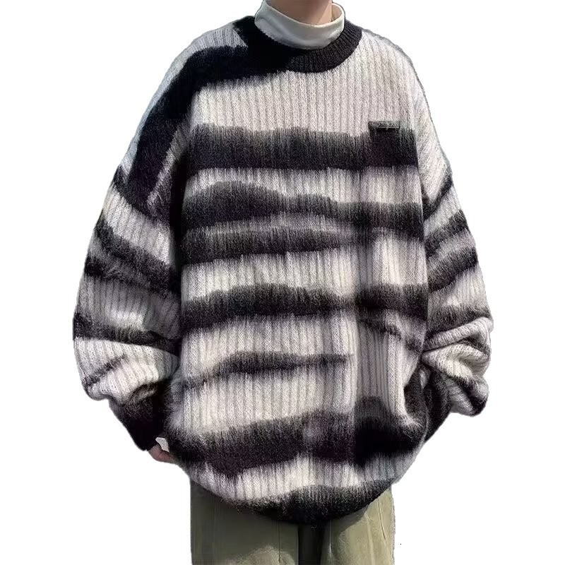 Striped Color-block Sweater For Men Autumn And Winter Designer Sweater Lazy Style High-end Feel Versatile Loose Round Neck Knitwear Couple's Tren