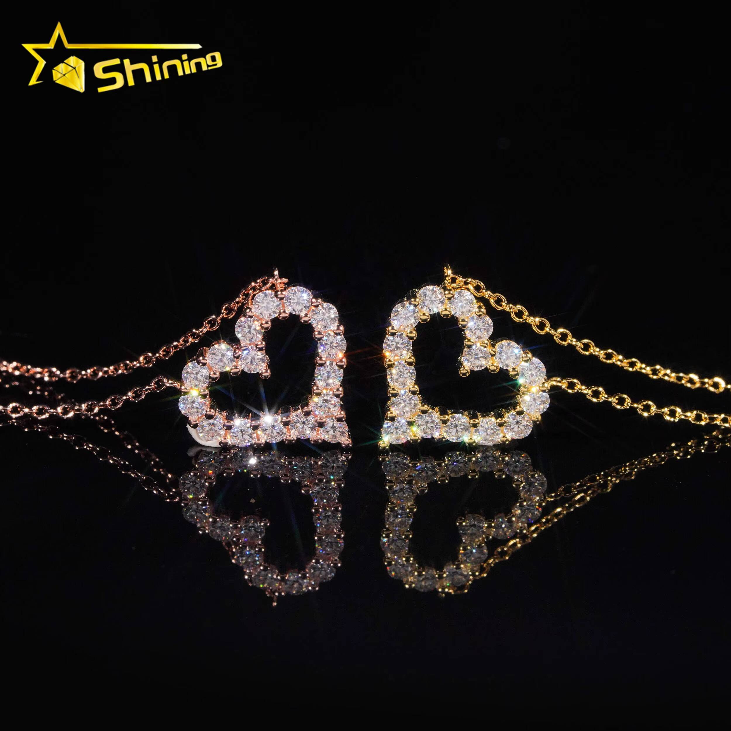 USA Local Stock Fast Shipping Fashion Elegant Heart 925 Sterling Silver Moissanite Necklaces for Women