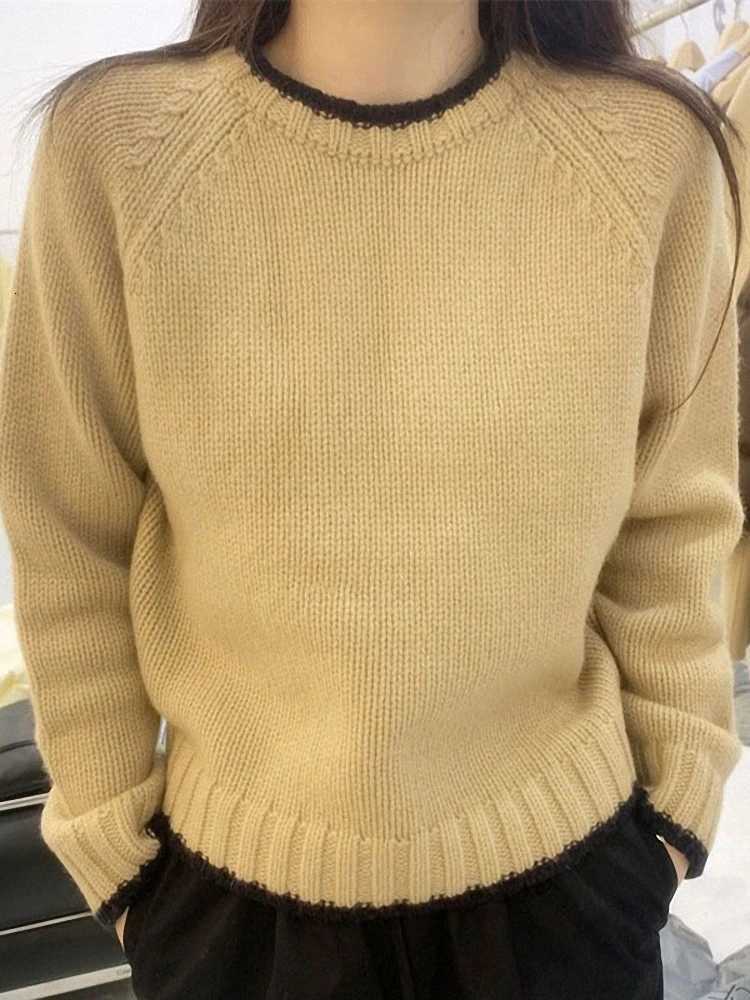 Thick cashmere sweater womens pullover loose knit bottoming coat autumn and winter short color matching sweater tideT251027