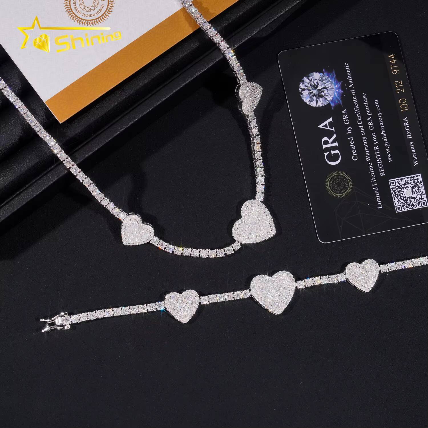 Fine Jewelry Trendy Heart Style Necklace Men Women 925 Sterling Silver 3MM VVS Moissanite Tennis Necklace GRA Certificated