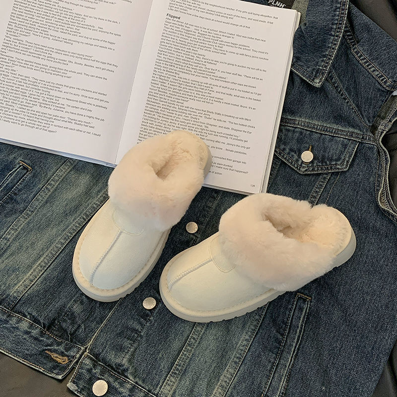 Free shipping fur slippers for women, fashionable and versatile all-in-one fur boots, winter new style, one-foot warm cotton slippers, a size smaller