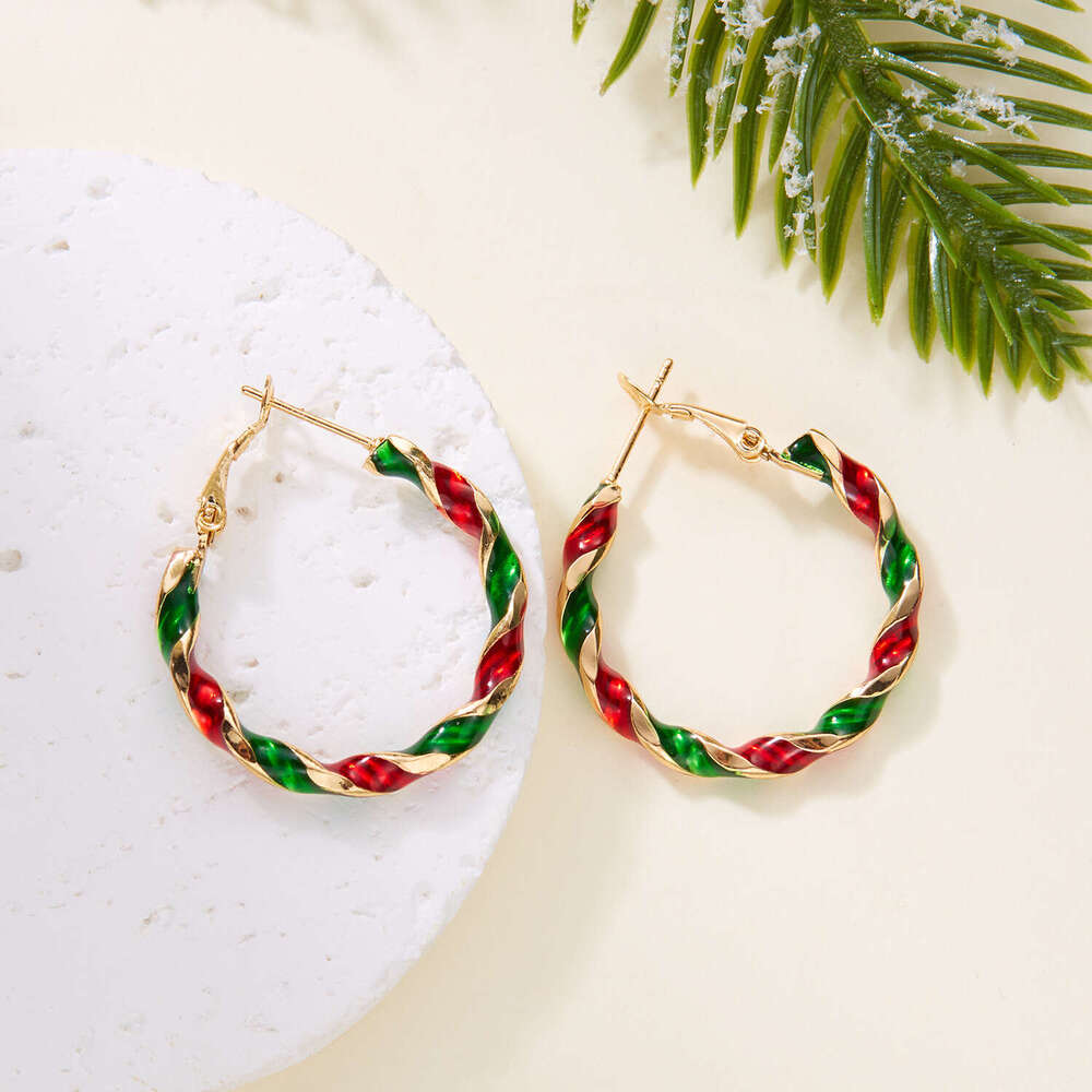 Exaggerated and Stylish Christmas Colorful Spiral Geometric Hoop Earrings