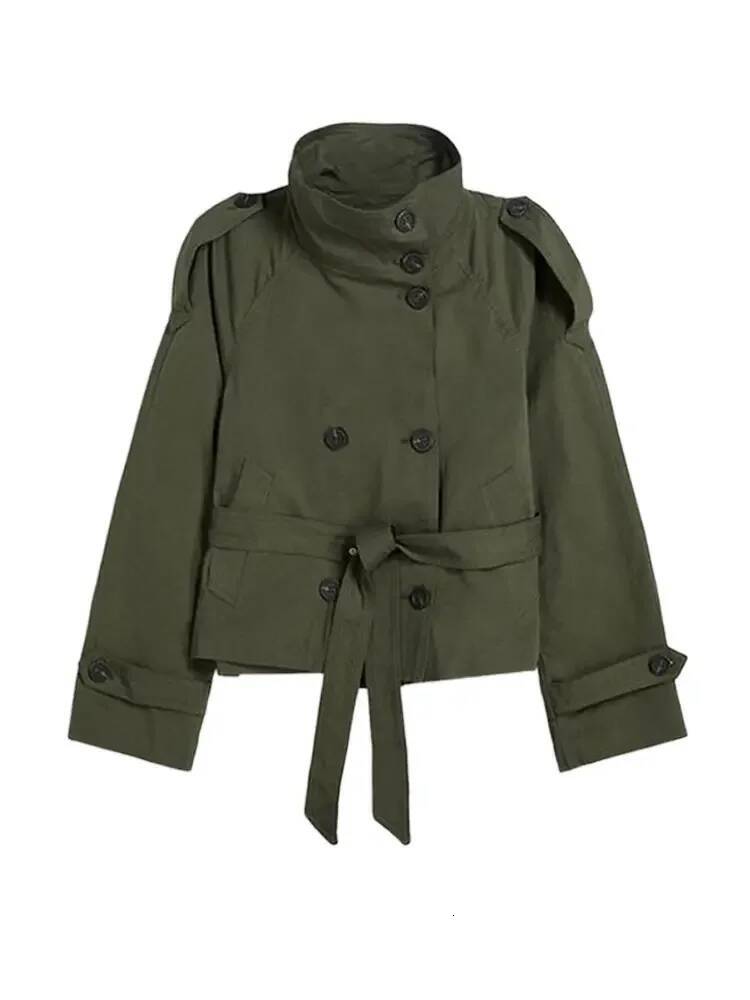 winter jacket women Chic Belt Short Trench Coat Women Stand Collar Double Breasted Pocket Long Sleeve Coats 2025 Autumn Lady Commute Outwear