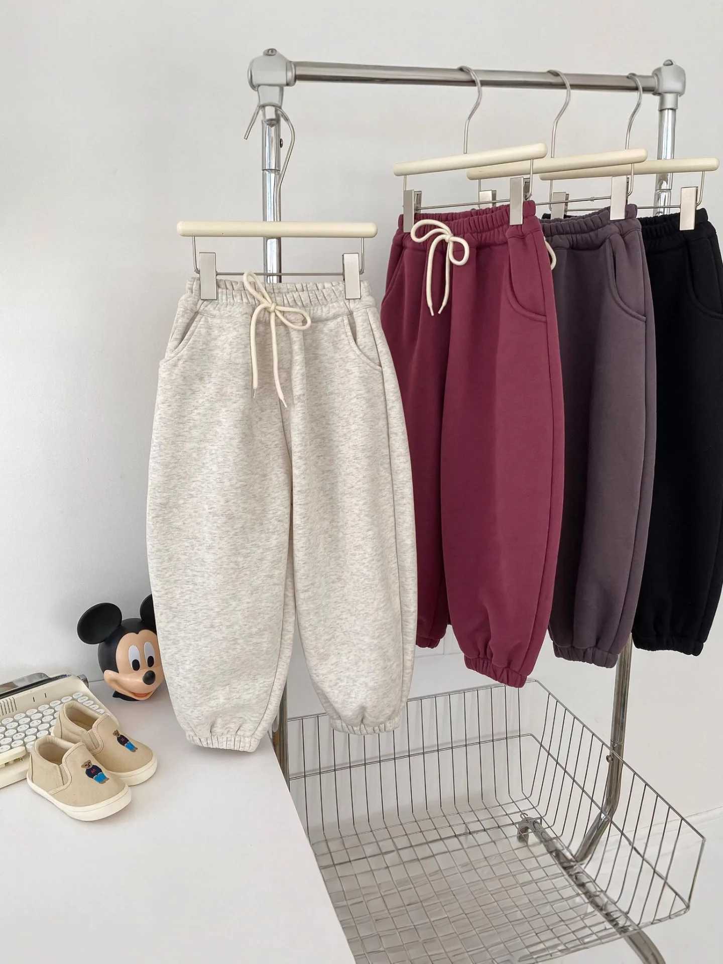 2025 Cotton Boys Casual Pants Plus Velvet Thick Girls Warm Trousers Kids Winter New Children Fleece Sweatpants ClothesT251027