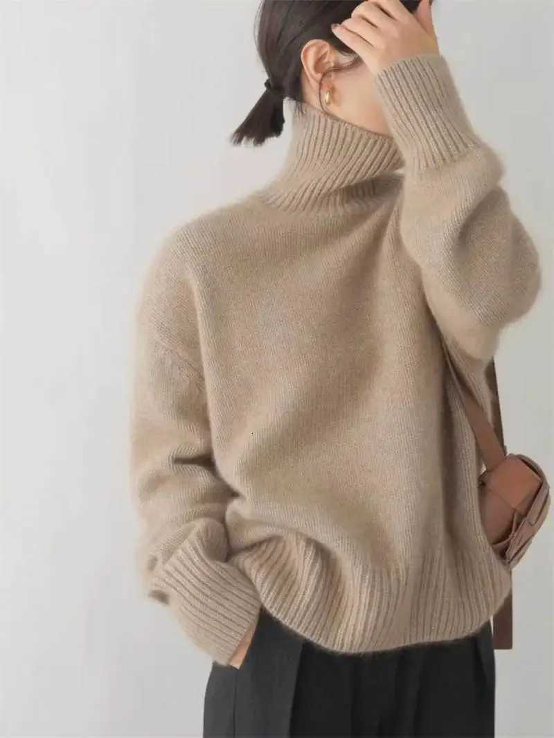 100 wool high neck sweater womens solid color long sleeved top autumn and winter fashionable knitted warm pullover sweaterT251027
