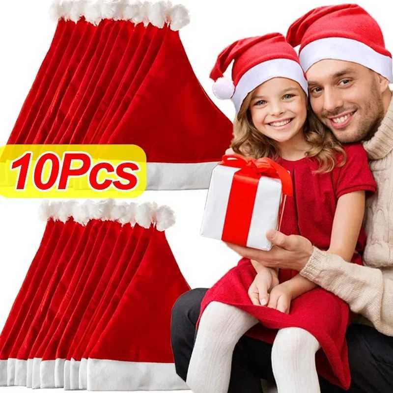 Red Christmas Hats for Adults Kids Nonwoven Fabric Santa Claus Xmas Hats Cap Merry Christmas New Year Festival Party DecorationW251027