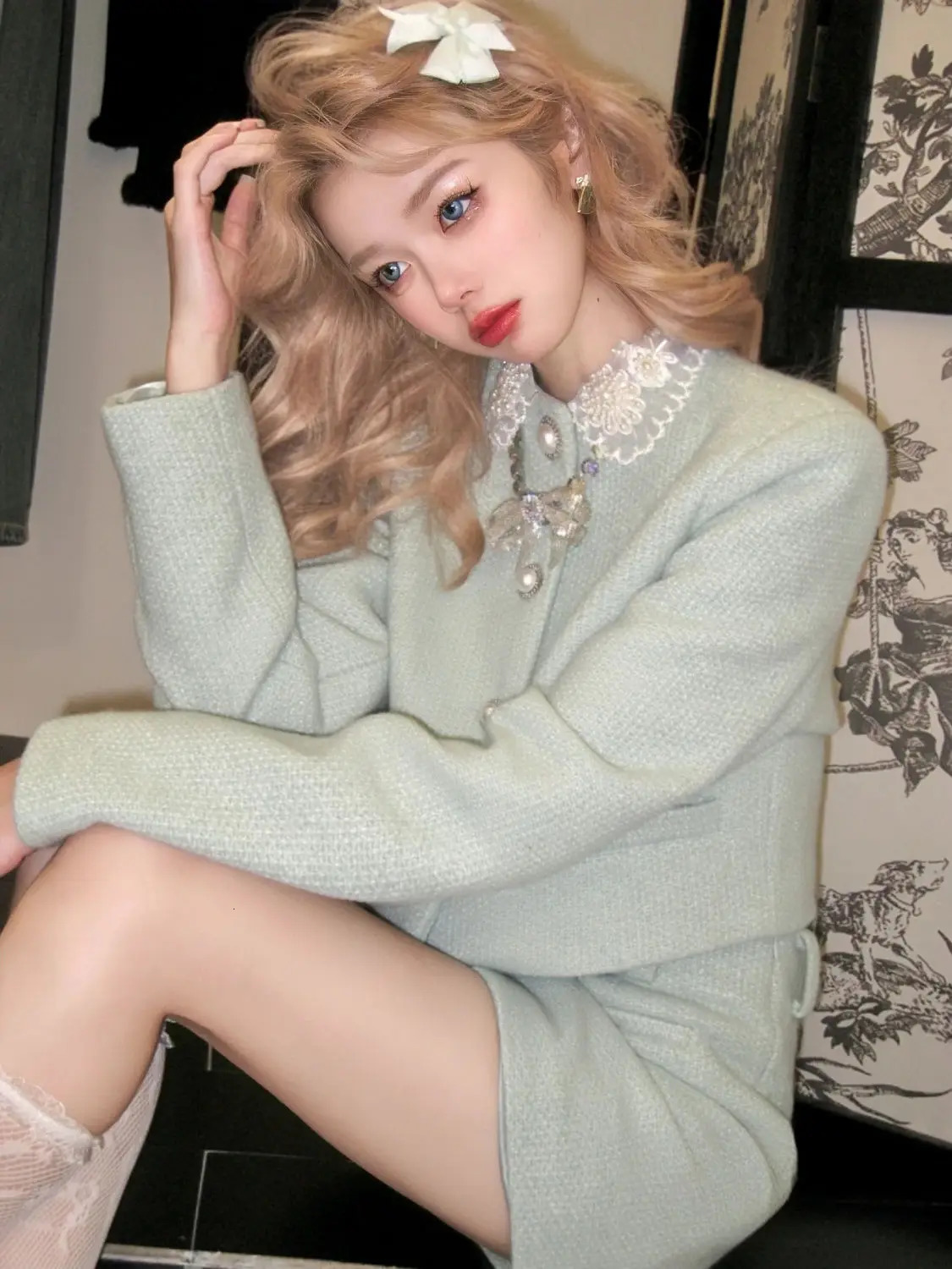 Youthful Lady Suit Set Spring Notched Collar Jacket Skirt 2 Piece Set Preppy College Fashion Elegant Outfit Tweed 251023