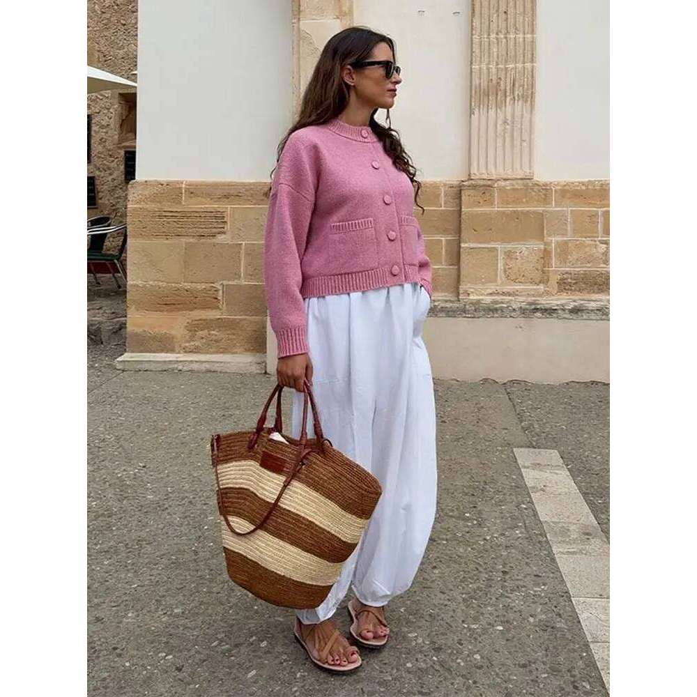 Casual Solid Knitted Sweater Women Street Single Breasted O-Neck Full Sleeve Loose Open Female 2025 Autumn Lady Knitwear Women Sweater Designer Sweate