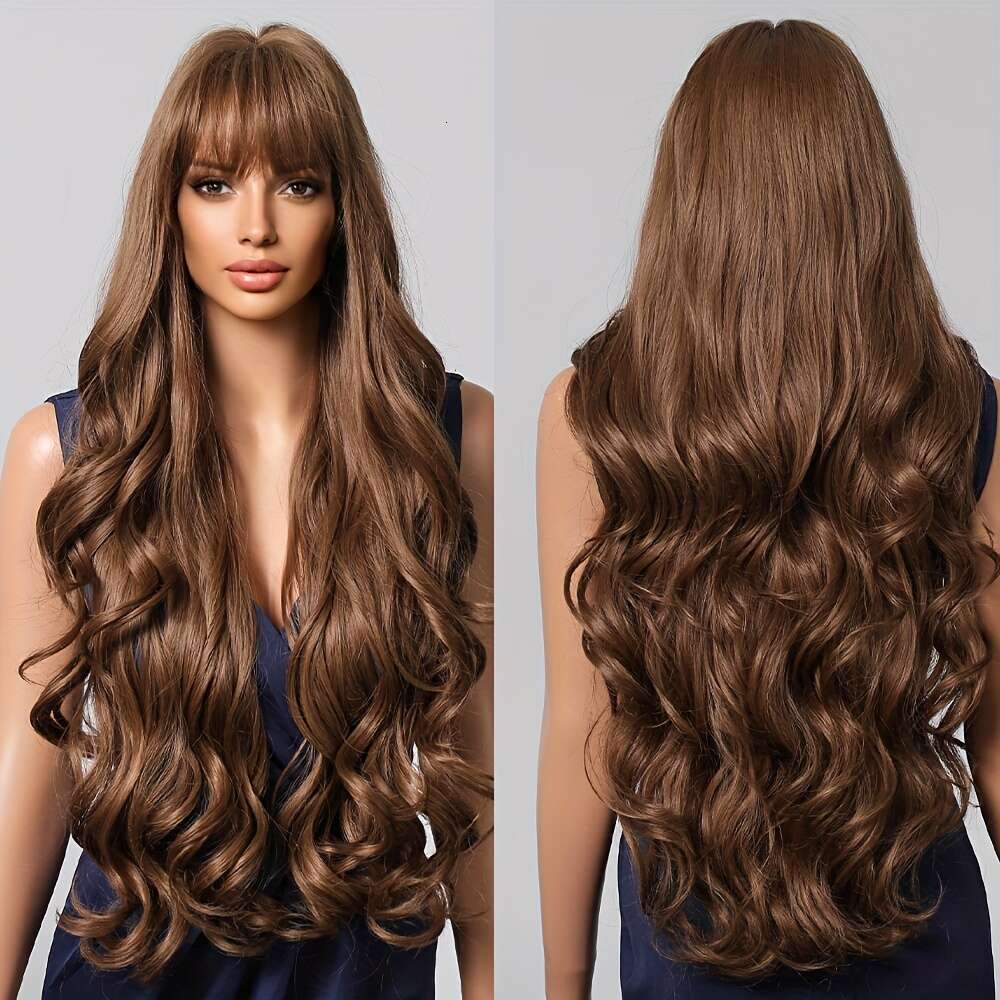 Chic Brown Long Curly Wig For Women - Matte Finish, High-Density Synthetic Hair With Rose Net Cap