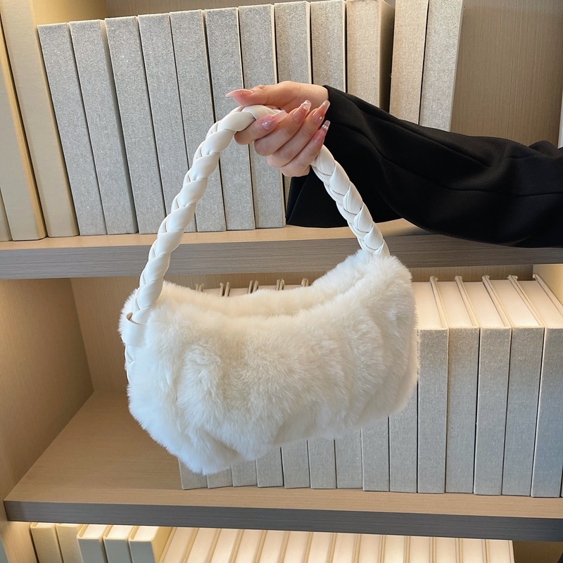 Autumn Winter New Twist Braided Versatile High-end Plush Simple Crossbody Bag Handbag Women's Fashion
