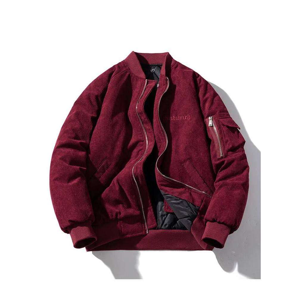 Fashion Bomber Man Vintage Letter Embroidery Pilot Jacket Women Solid Cotton Corduroy Autumn Winter Coat Hooded Designer