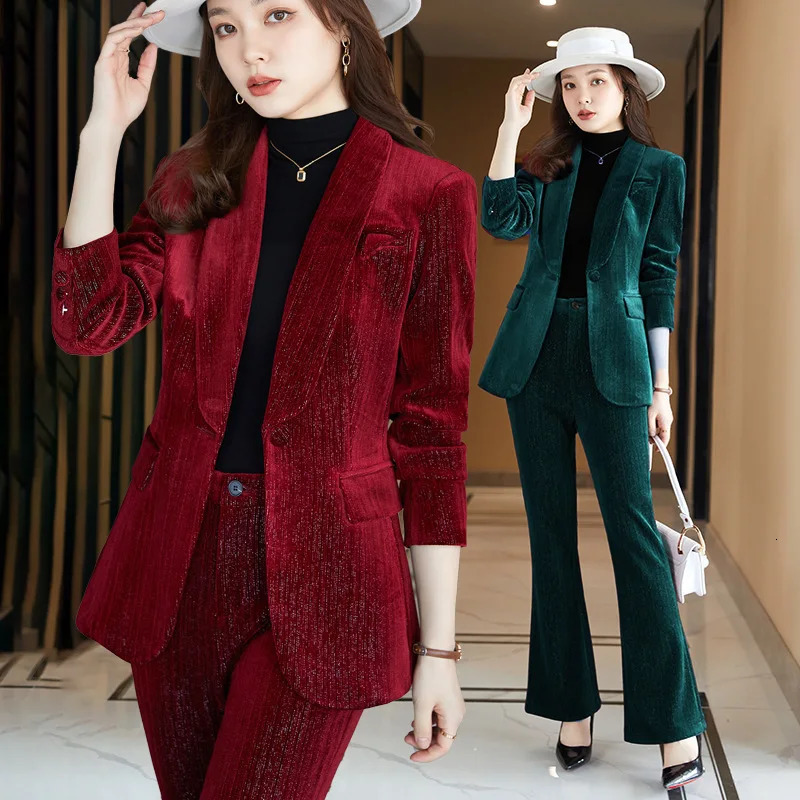 Womens Gold Velvet Blazer Office Lady Spring Autumn Foreign Atmosphere Red Blazers Suit OL Professional Wear 251027