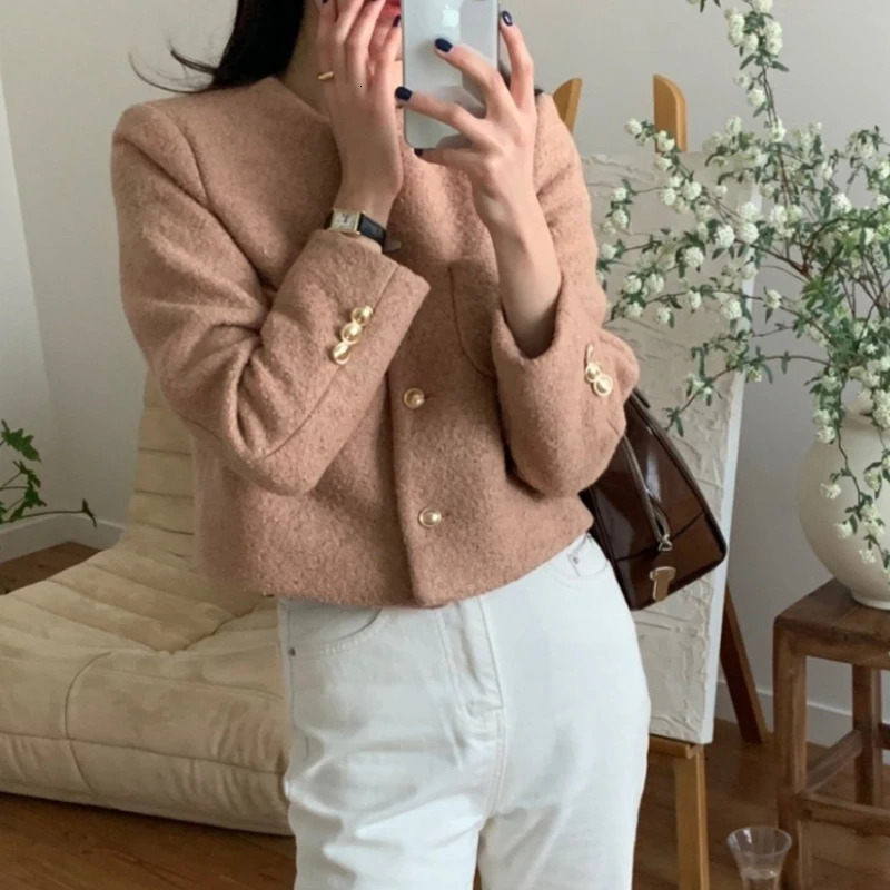 Women Autumn Winter French Vintage Coat Temperament High Quality Korean Casual Single Breasted Slim Tweed Jackets 251027