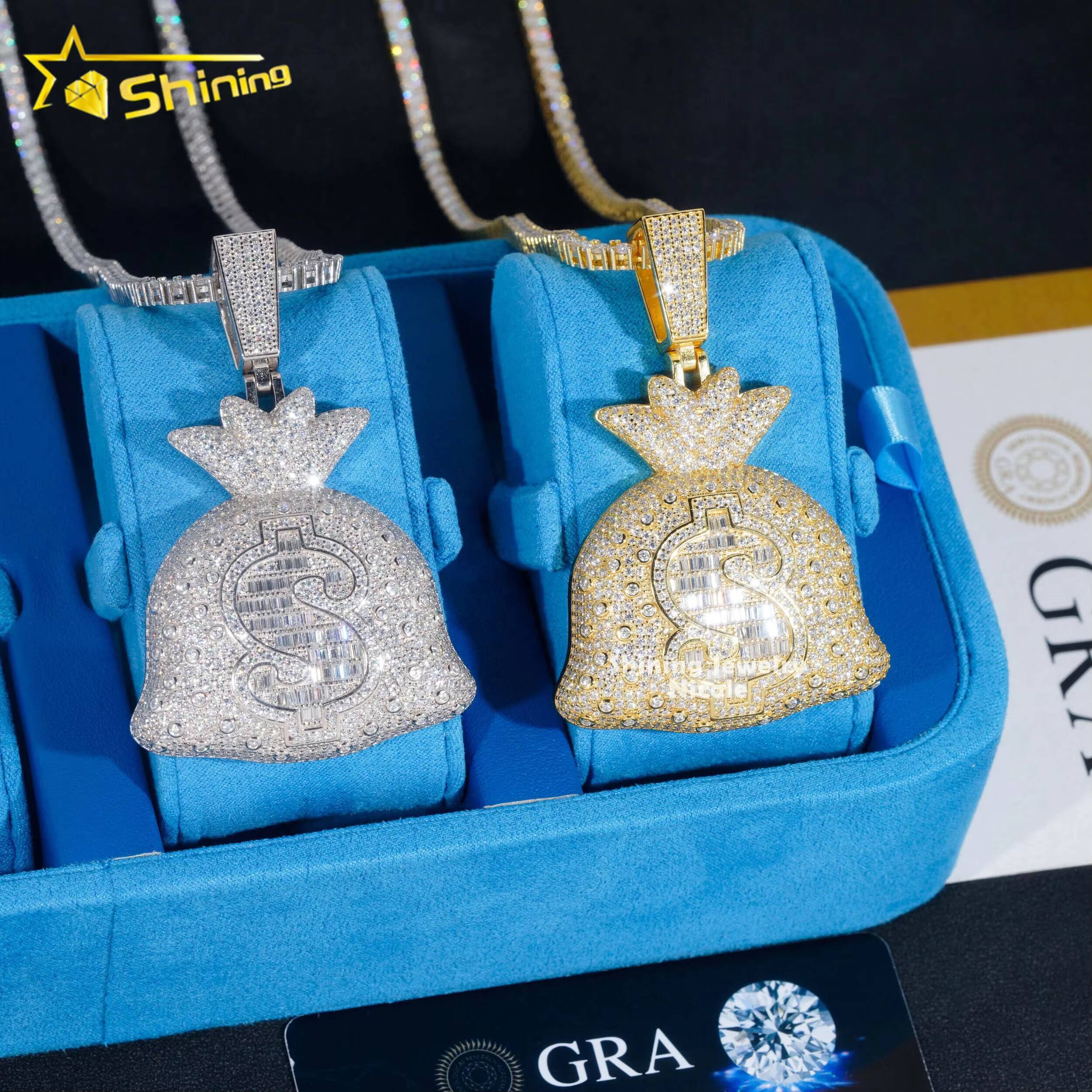 Moissanite Jewelry Hip Hop Style Money Bag 925 Silver Iced Out Diamond Pendant for Men