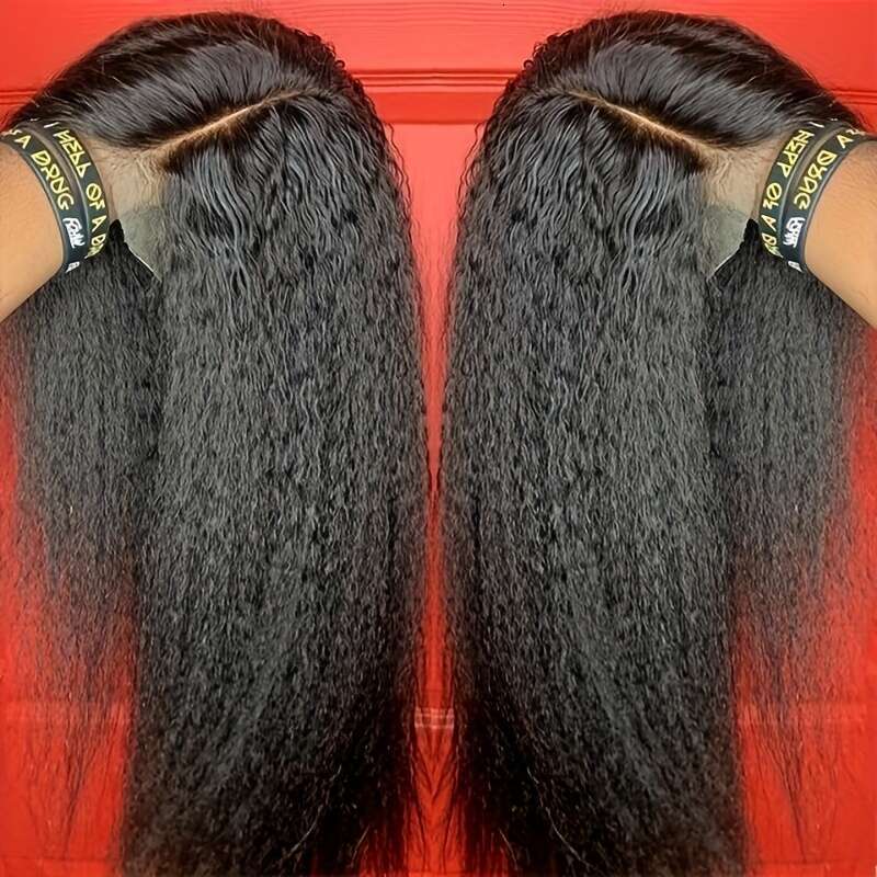 5*5 Glueless Ready To Go Cut Beginners Kinky Front Remy Unprocessed Brazilian Virgin No Glue Lace Wig Yaki Straight Human Hair Wigs Pre Plucked For Wo