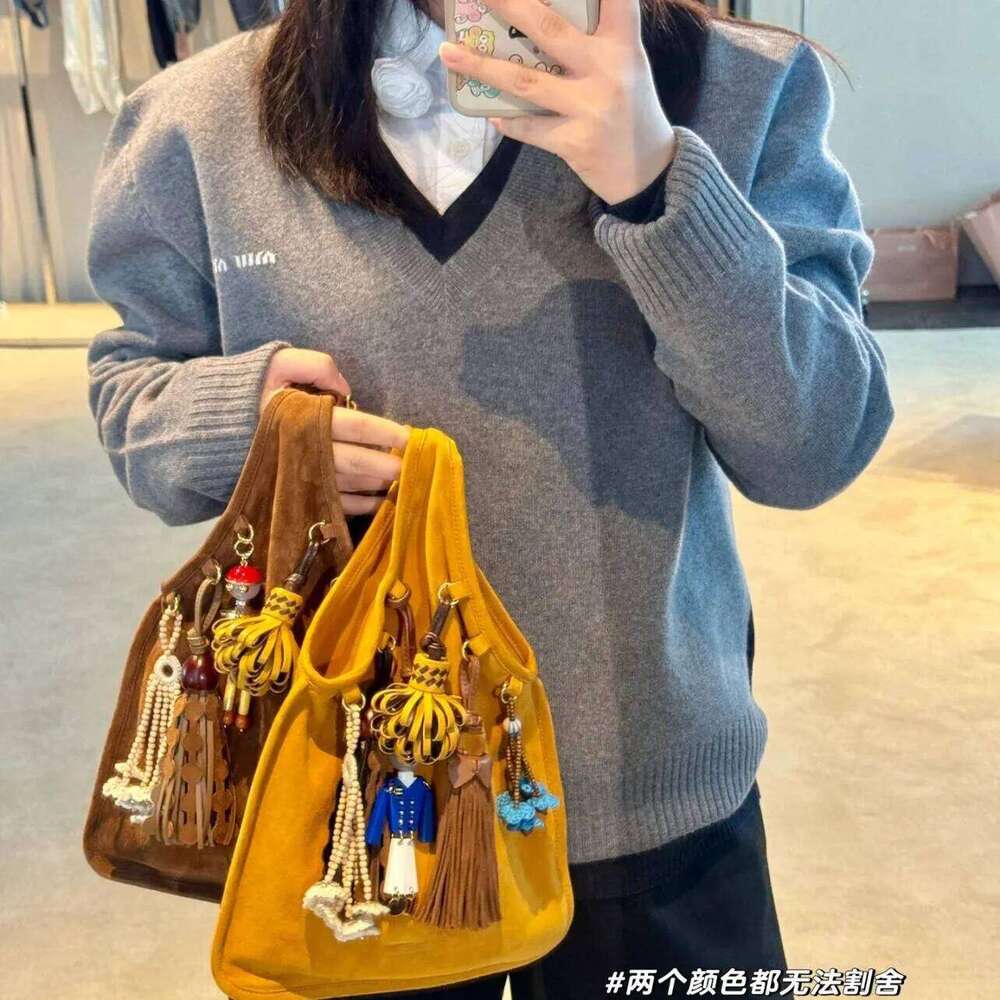 NEW Faux Suede Hobos Bags For Women Designer Handbag And Purse 2025 New In Woven Handle Beading Tassel Shoulder