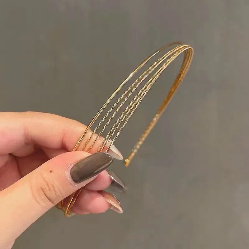 Thin Gold Color Headbands Women Multilayer Alloy Hair Hoop Double Root Metal Hair Bands Hair Accessories Smooth Head Hoop 251023