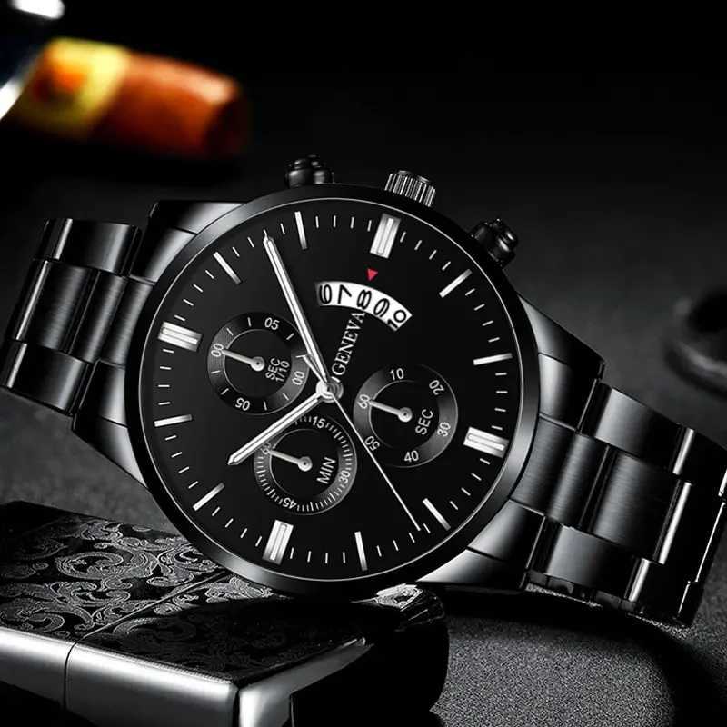 Fashion Mens Watches Luxury Black Stainless Steel Quartz Wrist Watch Man Business Watch for Men Calendar Clock Reloj HombreT251027