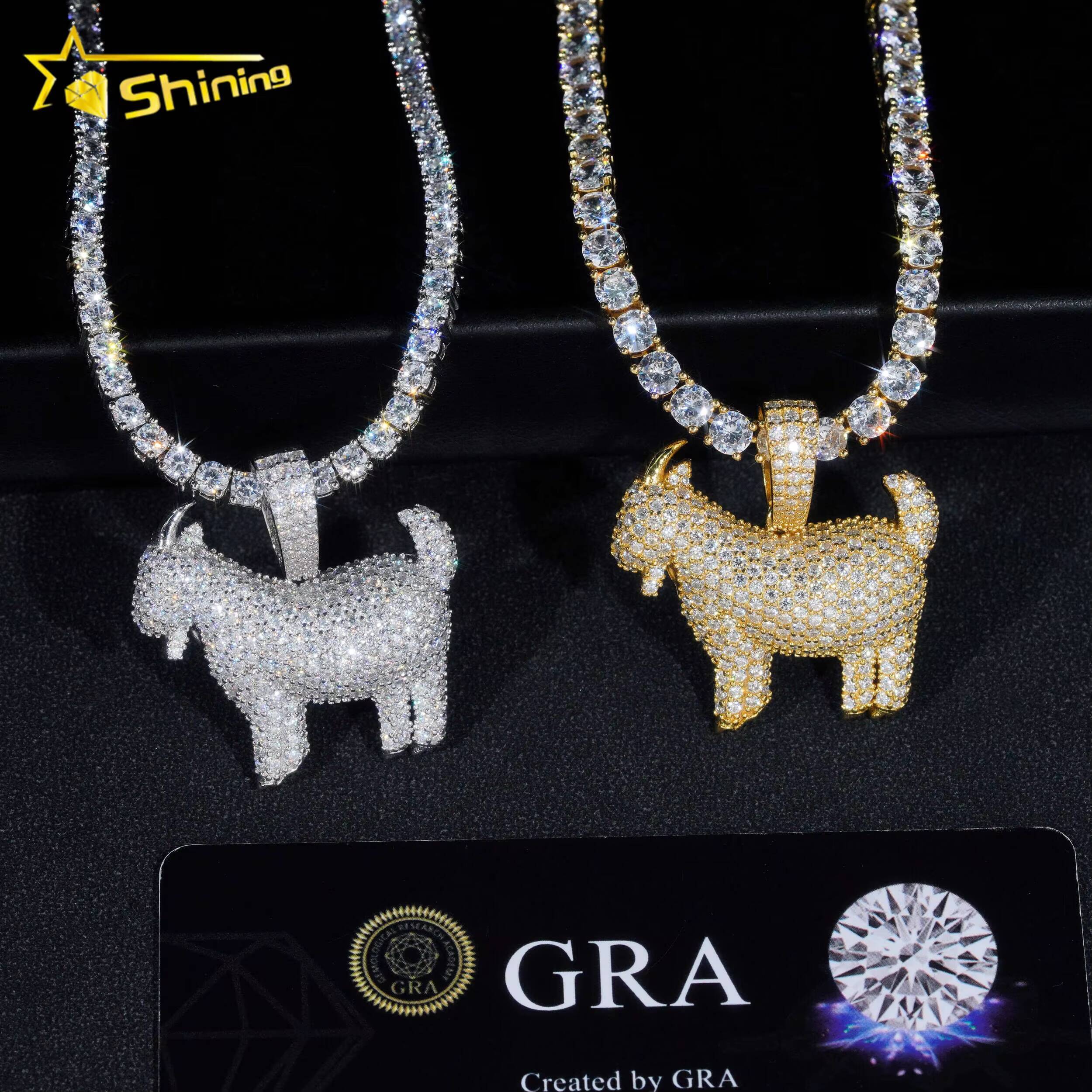 RTS Pass Diamond Tester Hip Hop Jewelry 925 Silver Gold Plated Diamond Goat Iced Out Pendant Custom Moissanite Pendant