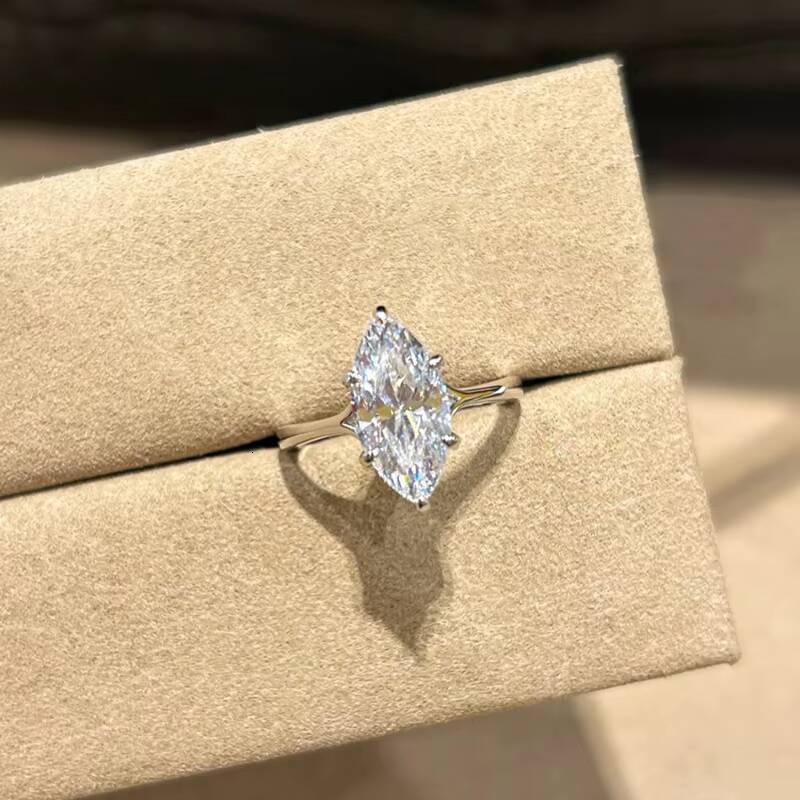 Luster Design Custom 10K 14K 18K Real Solid Gold VVS D Moissanite Marquise Cut Solitaire Engagement Ring Solid Yellow Gold