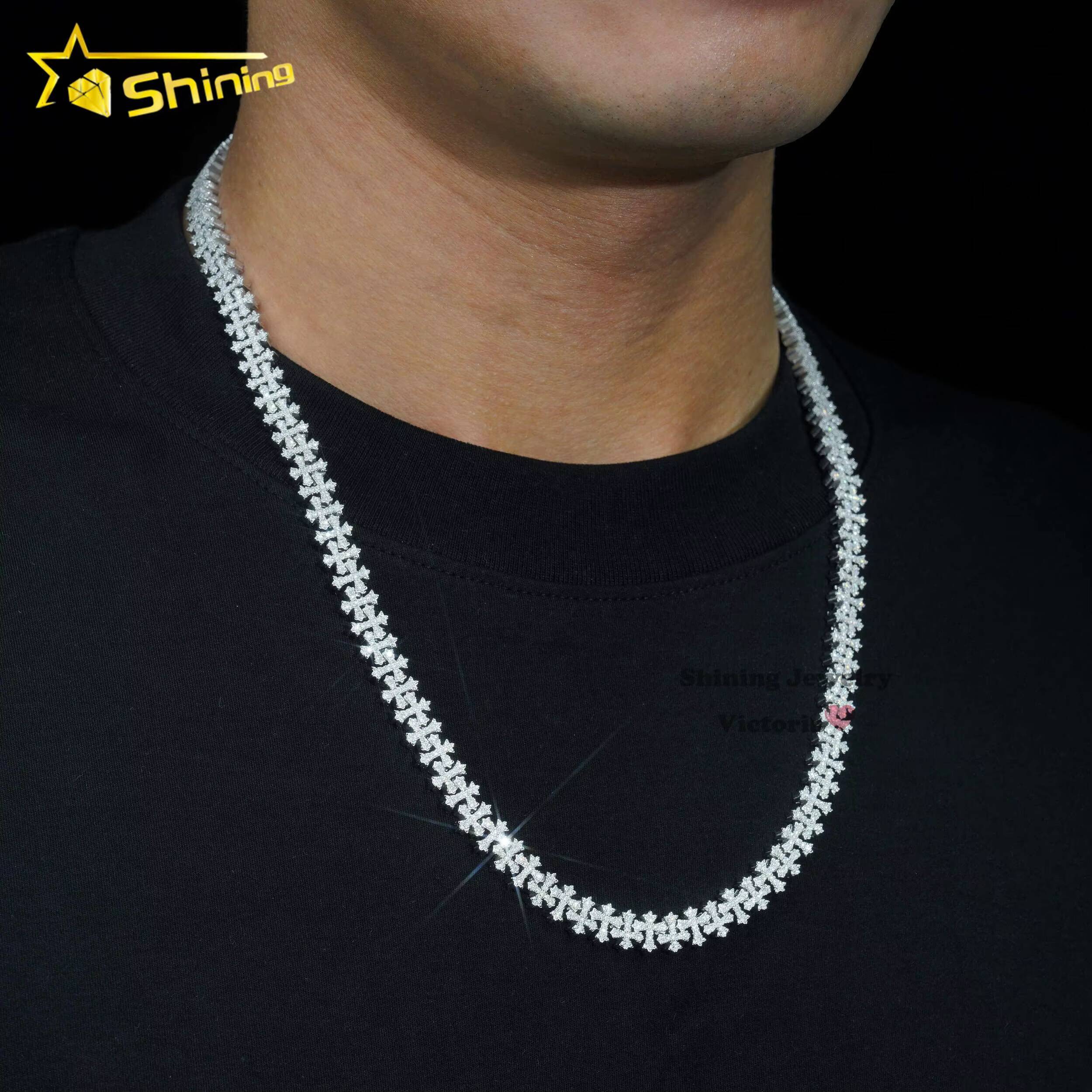 New Style Custom Pass Diamond Tester VVS Moissanite Cross Cuban Link Chain 8mm Hip Hop Necklace Men Jewelry