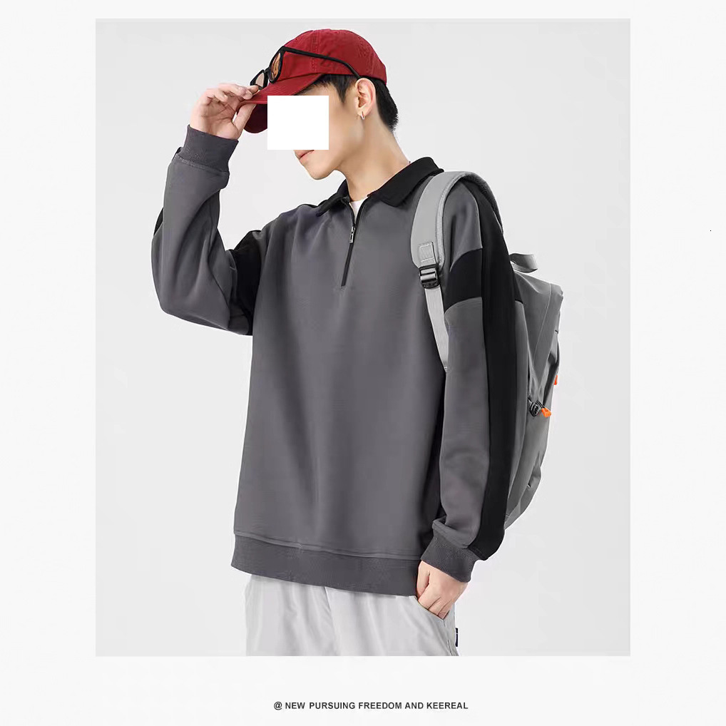 Polo Collar Long Sleeve T-shirt Men American Style Designer Sweater Half-zip Turn-down Collar Men's Sweatshirt Spring Autumn Casual Inner Wear To