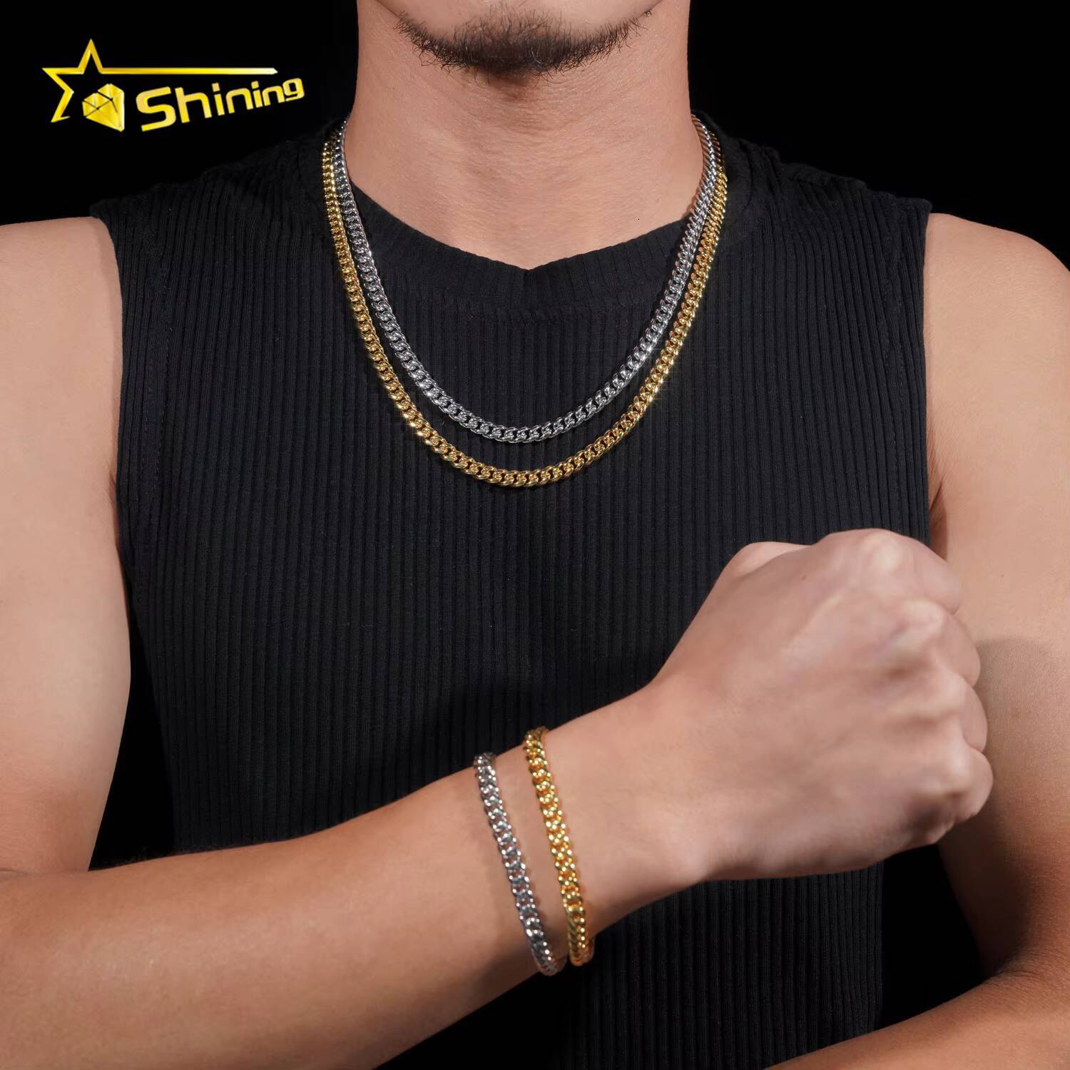 New Stocks Factory Price Hip Hop Jewelry 6mm Solid 925 Sterling Silver Moissanite Lock Stainless Steel Cuban Link Chain