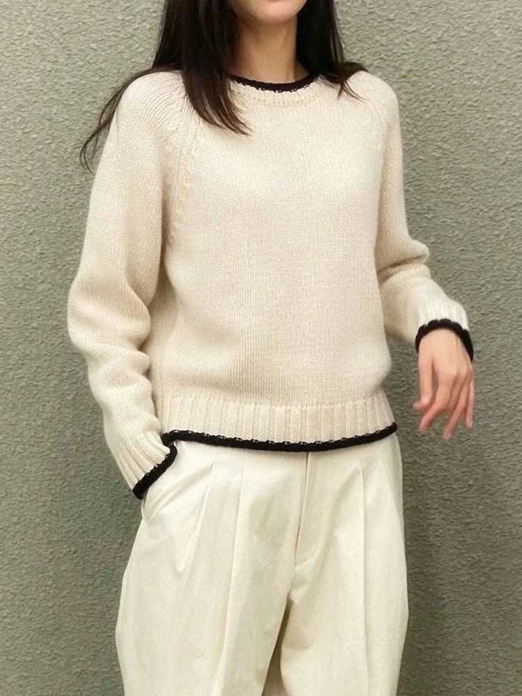 Thick cashmere sweater womens pullover loose knit bottoming coat autumn and winter short color matching sweater tideT251027