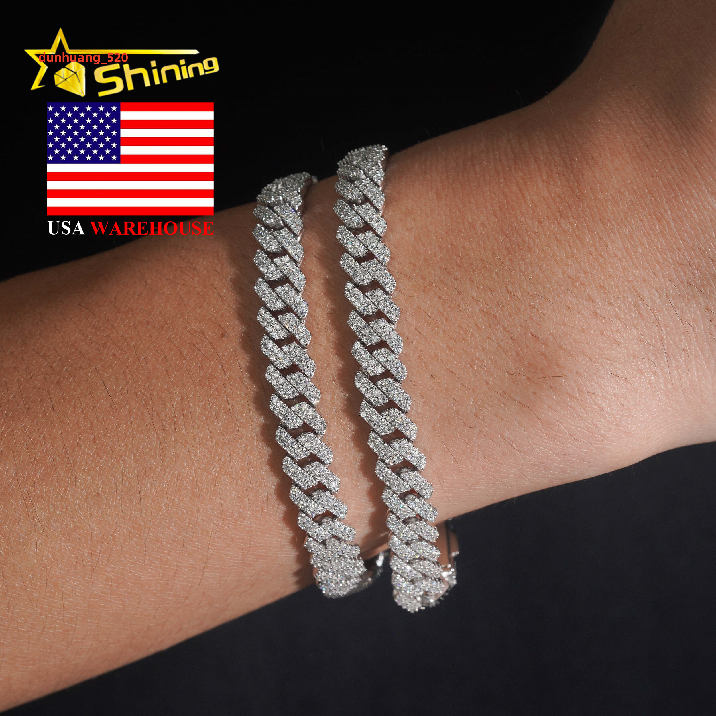 USA Local Stock 925 Silver 8mm VVS Moissanite Cuban Bracelet Hip Hop Jewelry Men Women Iced Out Moissanite Bracelet