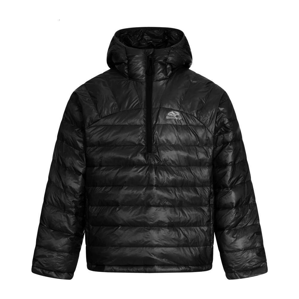 Seamless Plaid Design Solid Color Hooded Down Jacket Men's Trendy Pullover Zipper Half-Open Front