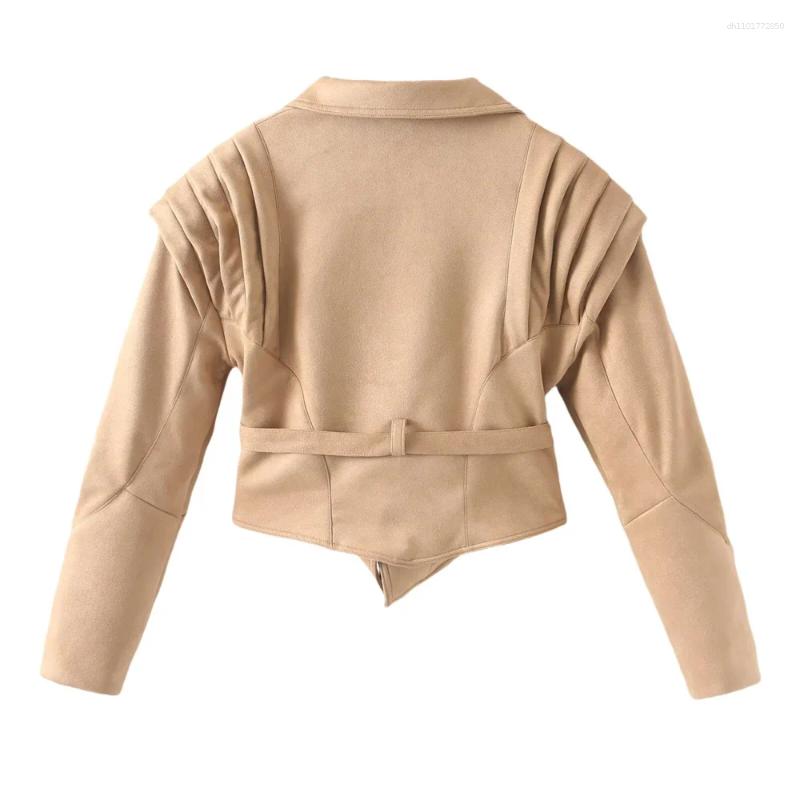 Women's Jackets Style European And American Lapel Waist Cinching Strap Long Sleeved Short Jacket Top Coat