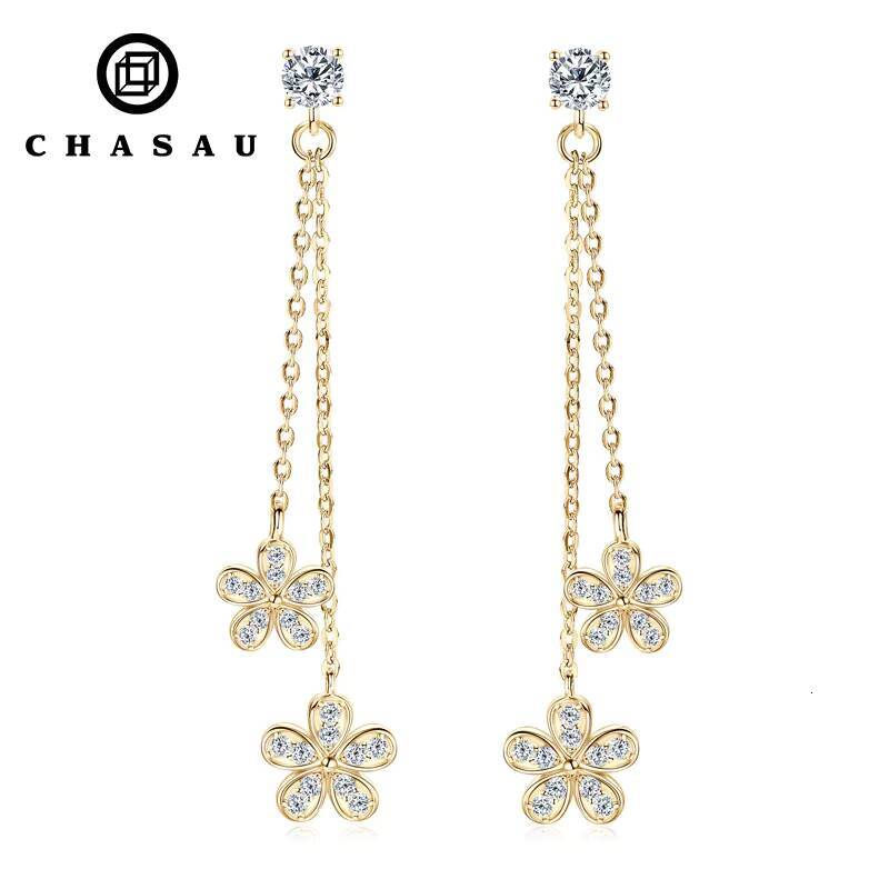 Sunflower Exquisite Moissanite 925 Sterling Silver Tassel Chain Dangle Earrings for Women with GRA Certification