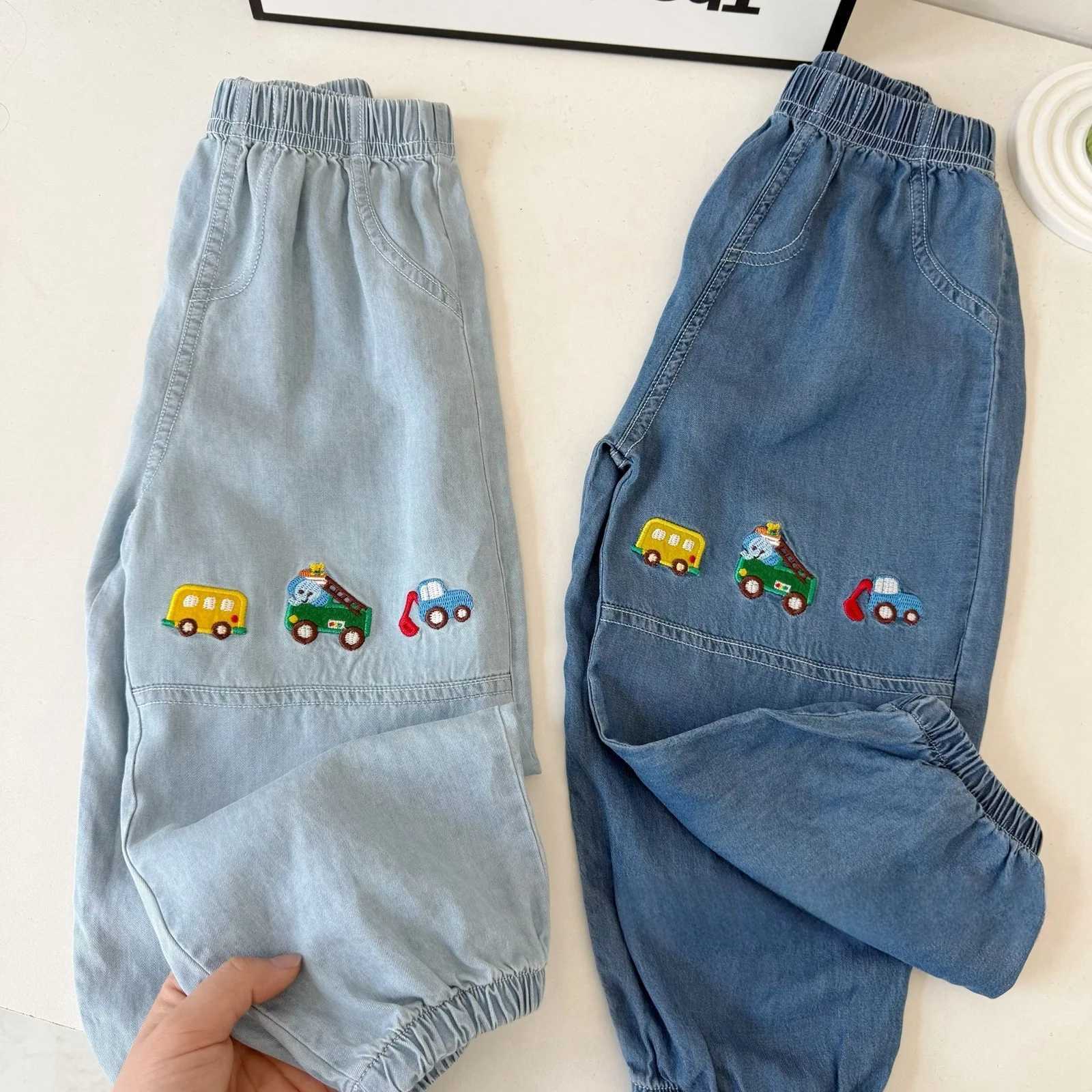 Toddler Boys Early Autumn Pants Fashion Cartoon Car Embroidery Baby Boys Denim Pants Elastic Waist Kids Baby Boys Harem PantsT251027