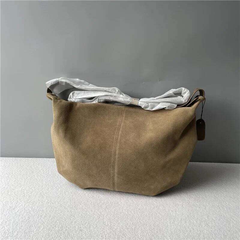 New 2025 Winter Russia Style Camel Deep Red Armpit Underarm Shoulder Matting Suede Cow Leather Female Crossbody Bag