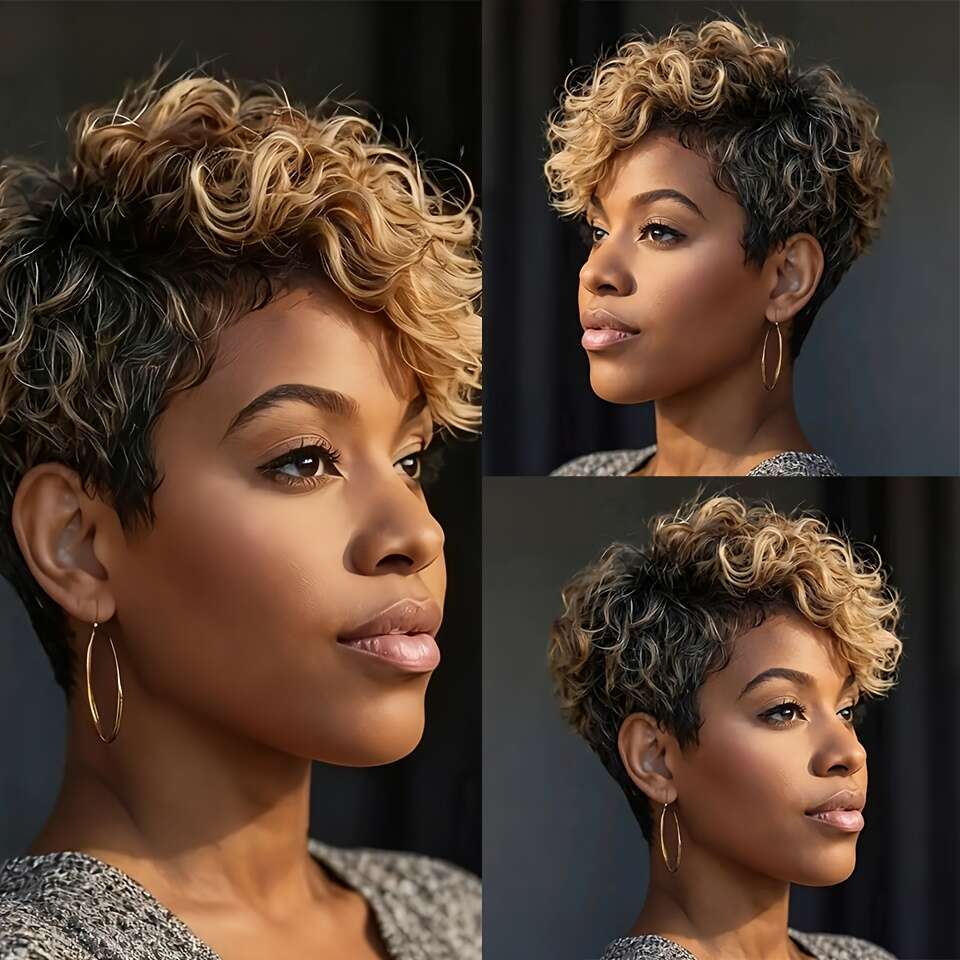 Women's 150% Density Real Wig Bobble Curled Natural Style With Rose Mesh Cap, Secure Fit Breathable Comfort African American 100% Human Wigs For 