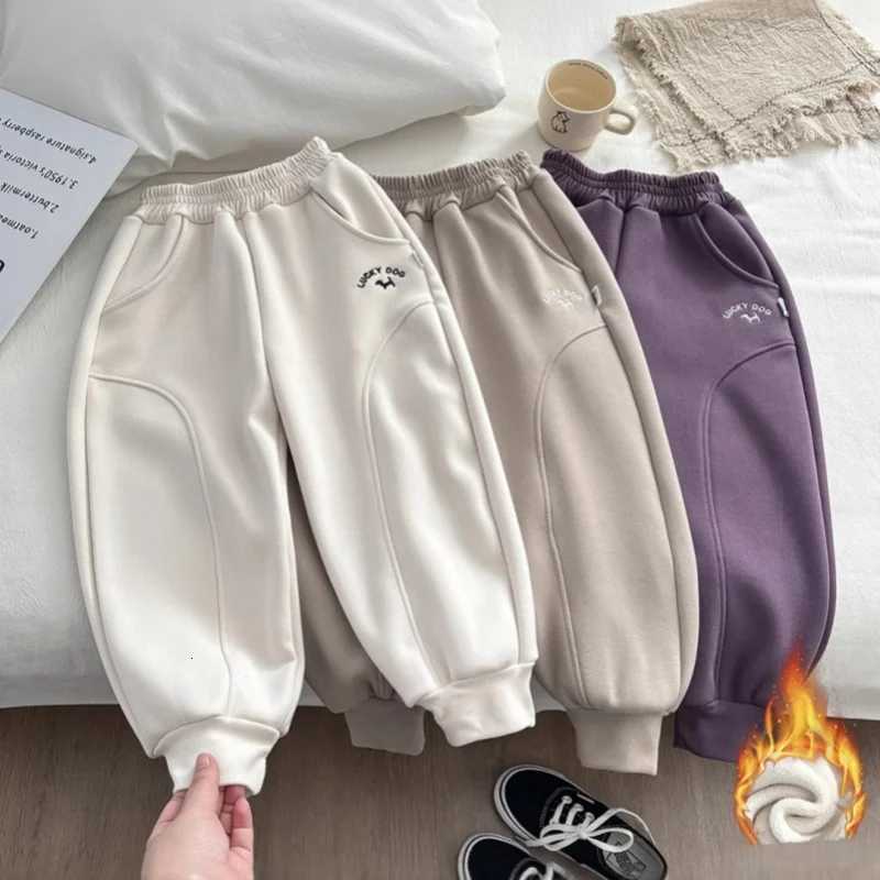 Children Clothes Thickened Fleece Sweatpants for Boys Girls Warm Winter Casual Pants Cute Lucky Dog Printed Balloon TrousersT251027
