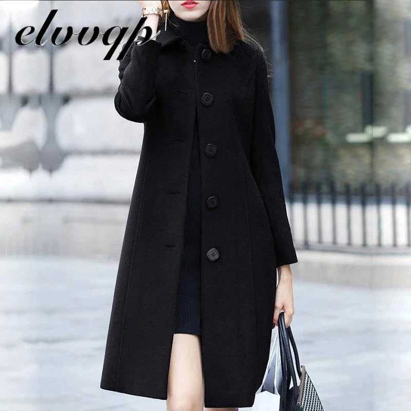 New Fashion British Solid Button Wool Coat Women Long Sleeve Jackets Woman Elegant Pocket Slim Outfit Mujer M251027
