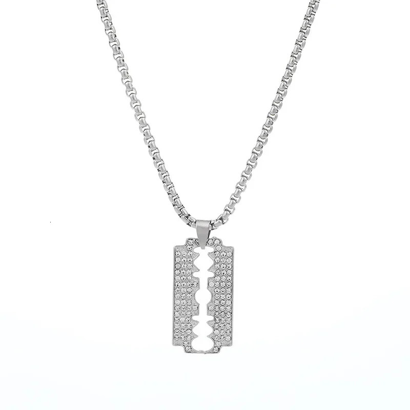 Crystal Razor Blade Pendant Sweater Chain Necklace for Women Men Vintage Steampunk Accessories Grunge Rock Jewelry Aesthetic 251020