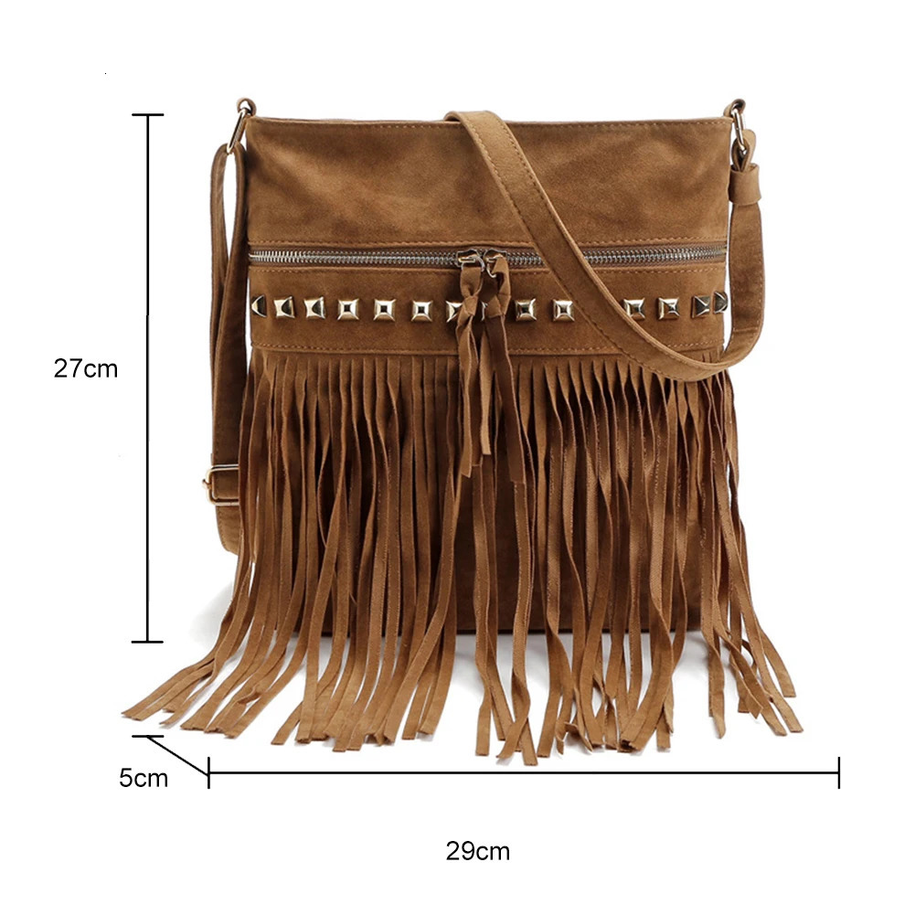 Fringe Messenger Bag with Adjustable Strap Everyday Shoulder Bag Trendy Leather Shoulder Bag Tassel for Autumn and Winter 251027