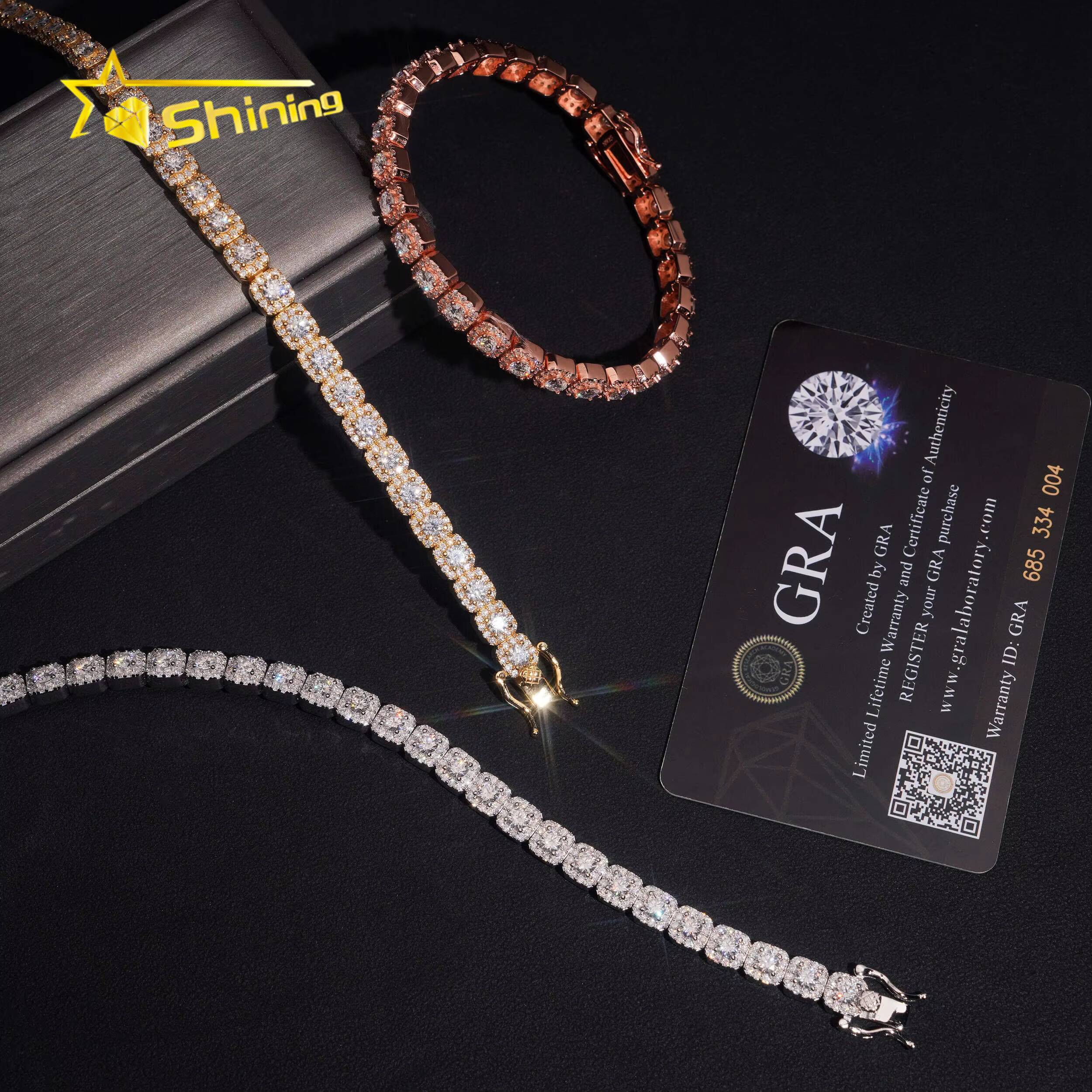 Fine Jewelry Iced Out 925 Sterling Silver VVS Moissanite Diamond Bracelet GRA Certificated Hip Hop Moissanite Tennis Bracelet