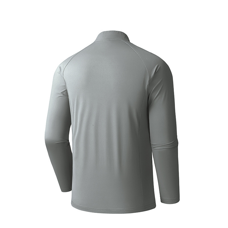 Quick-Dry Antibacterial Thin Half-Zip Sports Casual Cool Ice Silk Long Sleeve Business Men's T-Shirt