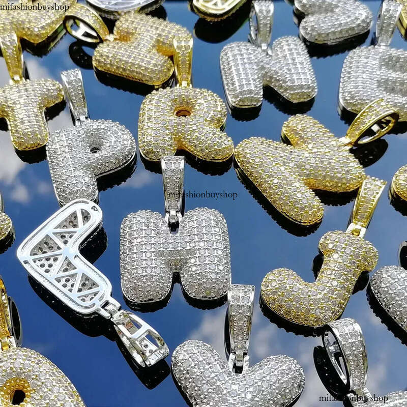 Hip Hop Cubic Zirconia A-Z 26 English Capital Letters Pendent Necklace With Stainless Steel Rope Chain Real Gold Plated Dia Letter Necklaces for Men W