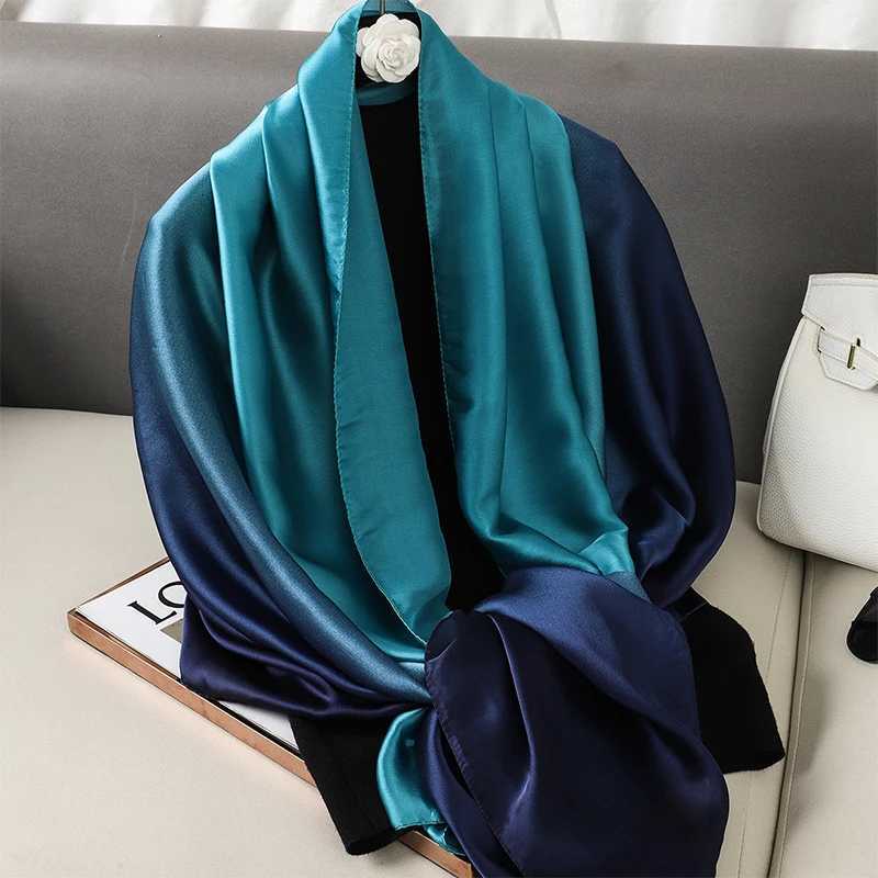 Luxury Gradient Silk Scarf Wen Brand Solid Fme Shawls Wraps Bandana Foard Fashion Lady Hijab Wedding Poncho 2023W251027