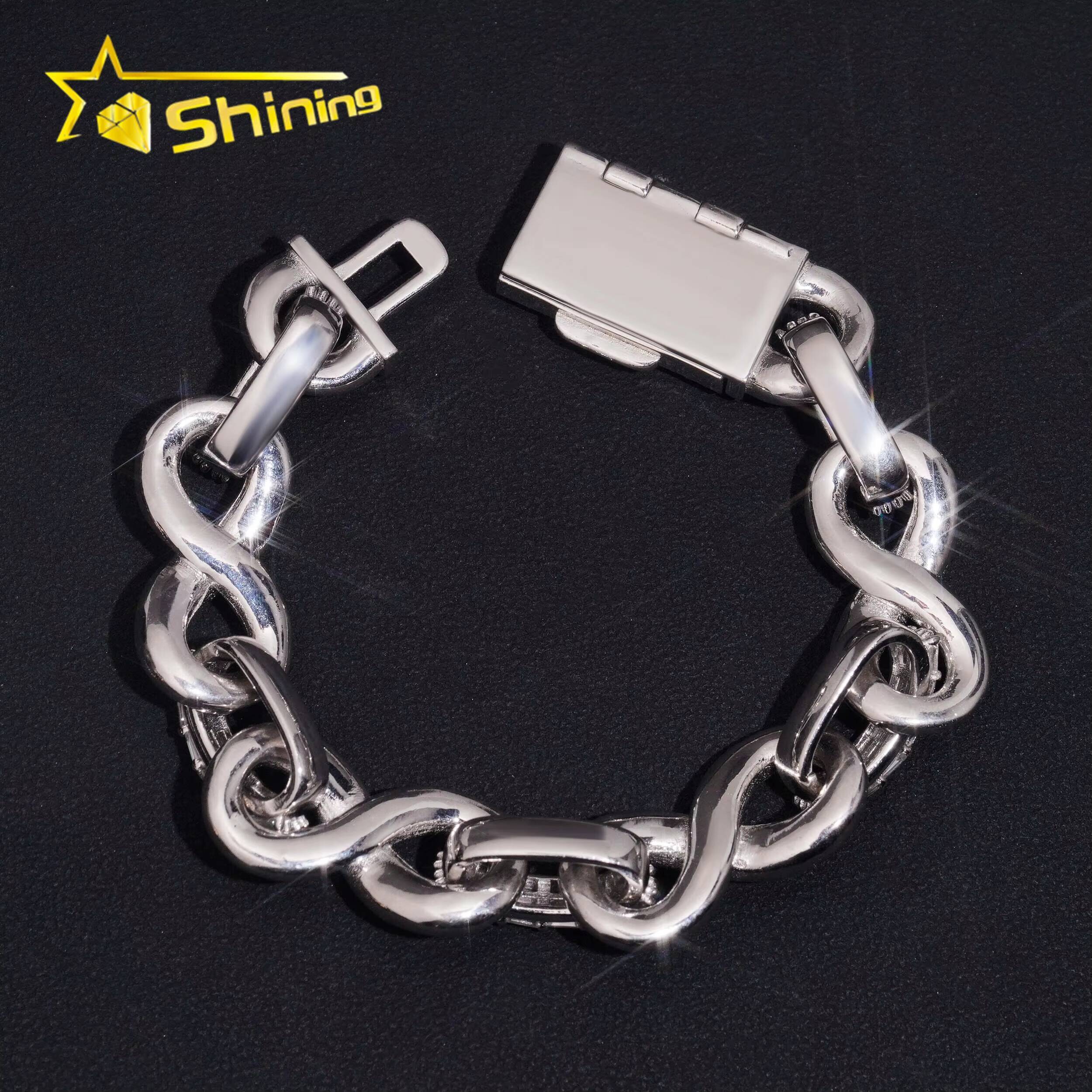 GRA Certificate Luxury Hip Hop 15mm 925 Silver Baguette VVS Moissanite Infinity Men Diamond Bracelet